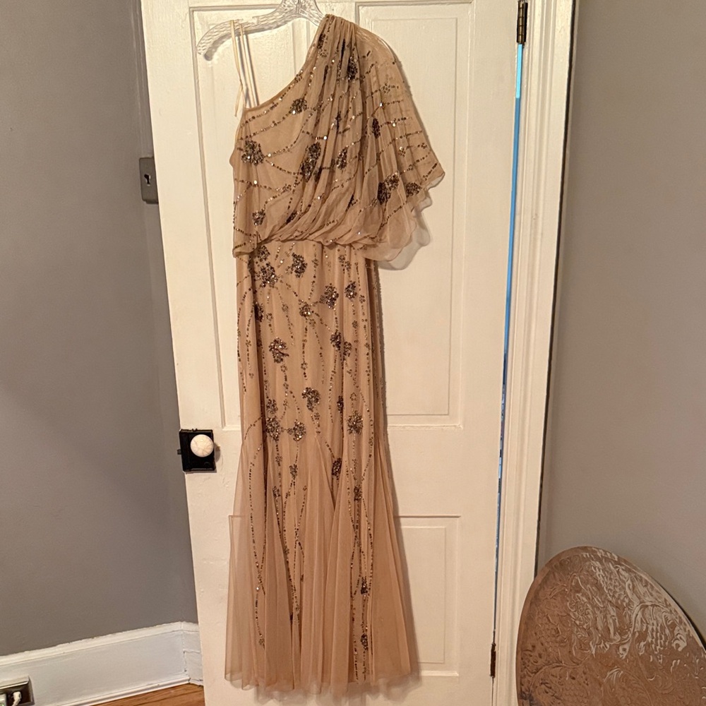 Adrianna Papell one shoulder sequin beaded dress